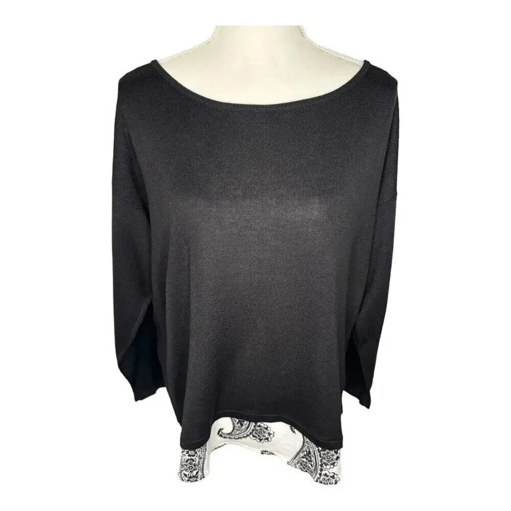 New York & Company Women's Large Black Pullover Sweater Long Sleeve Boat‎ Neck